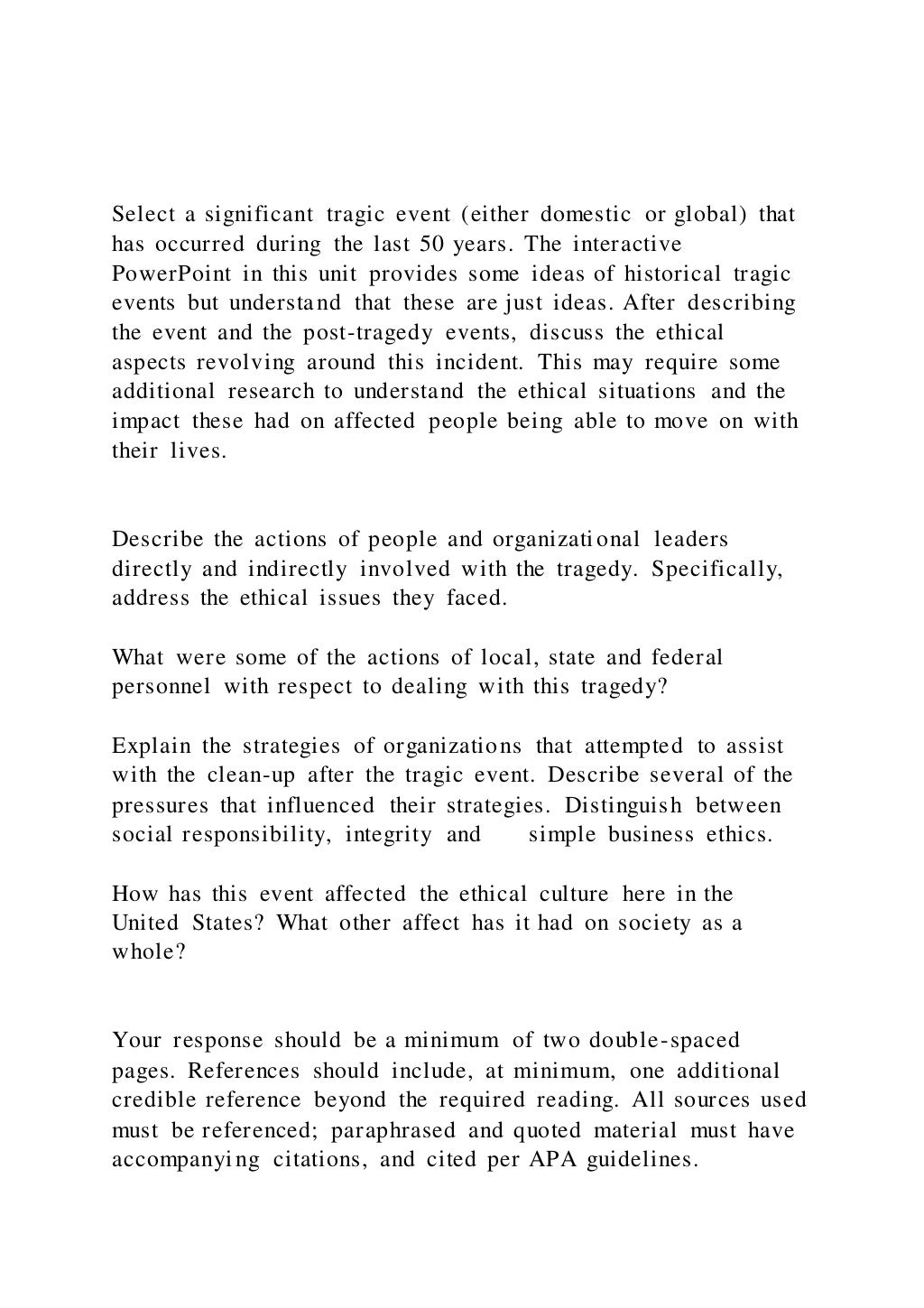 Select a significant tragic event (either domestic or global) th | PDF 