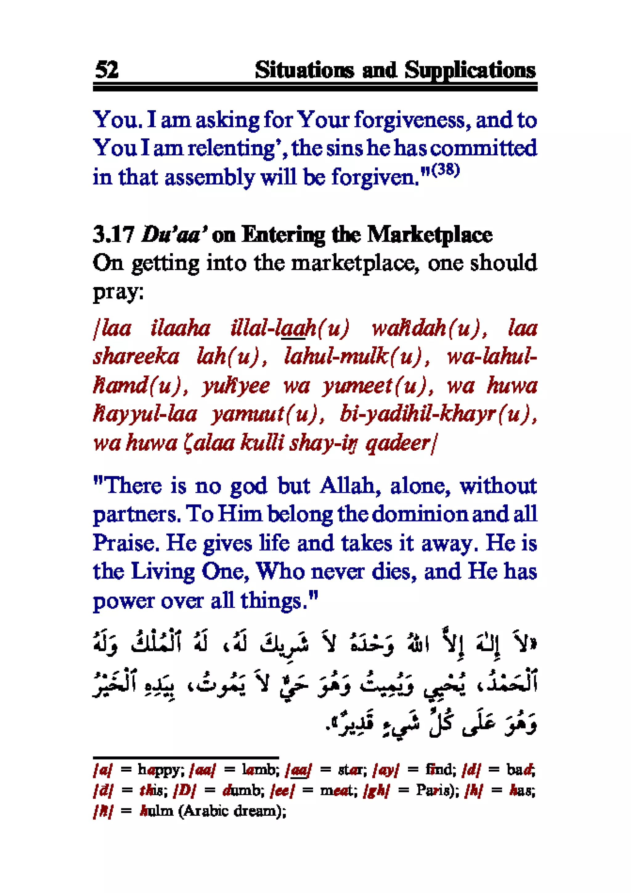 Selected adhkaar situations & supplications