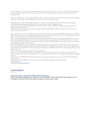 Dear All, Calvary greetings to you in Jesus name. I encourage you to please visit the link below for a global
perspective to what the Lord is doing in the body of Christ. Theme: The joyous war of the saints. Halleluyah.
Shalom!
https://web.facebook.com/CongressWBN/…
Congress WBN
Non-Profit Organization
Like Page
8,394 Likes
542 talking about this
Ayodele Odugbemi
October 6 ·
Dear All, A reminder, a spiritual matter only has a spiritual solution and it is important this is viewed from the
Lord's perspective through His word. Please visit the links at the end of this post.
 