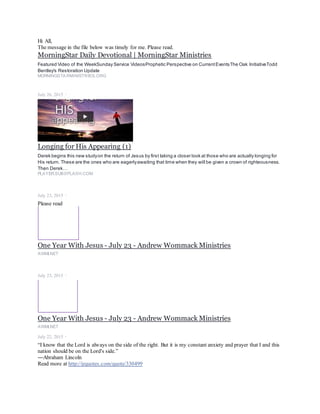 Bible verses about competition When it comes to sports is competing bad? No, but one sure way to be miserable in life and
displease God is to compete with each other. Don’t you see that the world follows Satan. Satan tried to compete with God just
like…
BIBLEREASONS.COM
Ayodele Odugbemi
July 2 ·
The New Command - John 13:34 - Our Lord Jesus Christ Said "A new commandment I give to you, that you
love one another; as I have loved you, that you also love one another.
Definition of Love -
1st Corinthians 13: 4-7 - Love suffers long and is kind; love does not envy; love does not parade itself, is not
puffed up; 5 does not behave rudely, does not seek its own, is not provoked, thinks no evil; 6 does not rejoice
in iniquity, but rejoices in the truth; 7 bears all things, believes all things, hopes all things, endures all things.
Romans 13:10 - Love does no harm to a neighbor; therefore love is the fulfillment of the law.
Wishing everyone a blissful weekend. Cheers!
Like
Like
Love
Haha
Wow
Sad
Angry
CommentShare
Ayodele Odugbemi
June 17 ·
With or without the right perspective we will have challenges. However, having the right perspective and
growing in the knowledge of His Word and the truths contained in it(Bible) will make the journey a whole lot
easier. Do you see Jehovah's(King of kings) perspective? Shalom!
Ayodele Odugbemi shared John Hagee Ministries's post.
May 31 ·
John Hagee Ministries
May 31 ·
 