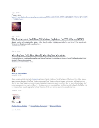 LikeShow more reactions
CommentShare
Ayodele Odugbemi shared his post.
March 16 ·
Ayodele Odugbemi to Celestial Church of Christ Youth Organization WorldWide
March 12 ·
The Lord’s Call Upon Us
As Christians, we have a unique call upon our lives. (Math 28:19 – Go yetherefore, and teach all nations, baptizing them in the
name of the Father, and of theSon, and of the Holy Ghost:Teaching them to observe all things whatsoever I have commanded
you:and lo, I am with you always, even unto the end of the world). Furthermore, as members of the CCC family our hymns
provide additional insights on our Father’s expectations from us (Hymns 176, 619, 694 amongst others). Several of these hymns
testify that theChurch is the last boat of salvation, descended by our Lord Jesus Christ with a mandate to cleanse the world. How
close are we to fulfilling these as a body of believers? Is theseason already upon us or just around the corner? These are
questions we should ponder on. Well, the good news is the Lord will teach us himself through peopleand theHoly Spirit (John
6:45 – It is written in the prophets, And they shallall be taught by God. Therefore everyone who has heard and learned from the
Father comes to Me). I believe that the season is upon us now. For thoseoutside the fold, I believe it is time to return home to
your family while making a conscious effort to build our faith. Fortunately, there are lots of teaching materials, books, messages,
sermons amongst others that can help us in our walk of faith and in building a Godly character as a support to what theHoly Spirt
would do. (2nd Peter 1:5-11 – But also for this very reason, giving all diligence, add to your faith virtue, to virtue knowledge, to
knowledge self-control, to self-control perseverance, to perseverance godliness, to godliness brotherly kindness, and to brotherly
kindness love. For if thesethings are yours and abound, you will be neither barren nor unfruitful in the knowledge of our Lord
Jesus Christ. For he who lacks these things is shortsighted, even to blindness, and has forgotten that he was purged from his old
sins. Therefore, brethren, be even more diligent to make your calling and election sure for if you do these things you will never
stumble; for so an entrance will be supplied to you abundantly into the everlasting kingdom of our Lord and Saviour Jesus
Christ). These are essentials for thejourney. Fasten your seat belt!
Ayodele Odugbemi
February 25 ·
Hi All, this timing is just perfect. Please view the link below for today's devotional (Derek Prince). Cheers!
Derek Prince Ministries : Daily Devotional - T
Thank You, Lord, for theblood of Jesus. I proclaim that I intend to strengthen my will and assert my rights bought by the cross,
declaring over and over again: Satan…
DEREKPRINCE.COM
LikeShow more reactions
 
