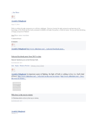 Additional Visual Settings
Enter Watch And ScrollEnter Fullscreen
Mute
18,159 Views
Rick Joynerwas live.
August 18 at 7:42pm ·
Embarrassing facts #RicksRant
Ayodele Odugbemi
August 15 at 1:38am ·
Dear All, A good write up on sanctification. It is a journey.
www.gotquestions.org
GOTQUESTIONS.ORG
Ayodele Odugbemi shared a link to the group: CCC Christ Ambassador Parish Youth Wing.
August 6 at 8:27am ·
Dear All, please read today's devotional (Faith Food) via the link below on Fleeces. In addition, the second
link below is also a good write up on the topic.
h...
See More
 