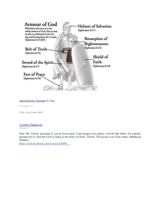 Rhema - Kenneth Hagin Ministries, Rhema Bible Training College, upcoming events, products, teachings and more. Find it all
here.
RHEMA.ORG
Ayodele Odugbemi
June 11 at 7:26am ·
Dear All, We are in the last days of the last days. Let the Church rejoice and prepare for the physical return of
our King the Lord Jesus Christ. Hallelujah!
Ayodele Odugbemi
June 8 at 9:13pm ·
Unity of the Spirit - Unity in Christ Jesus irrespective of our various affiliations. If you do not belong to the
body of Christ I encourage you to do so without further delay. Please refer to the link below.
https://www.slideshare.net/ayo…/the-gospel2-nov-2015-updated
John 17:21-24New King James Version (NKJV)
21 that they all may be one, as You, Father, are in Me, and I in You; that they also may be one in Us, that the
world may believe that You sent Me. 22 And the glory which You gave Me I have given them, that they may
be one just as We are one: 23 I in them, and You in Me; that they may be made perfect in one, and that the
world may know that You have sent Me, and have loved them as You have loved Me.
24 “Father, I desire that they also whom You gave Me may be with Me where I am, that they may behold My
glory which You have given Me; for You loved Me before the foundation of the world.
Ayodele Odugbemi
May 3 ·
Dear All, I feel a need for this reminder. In addition, when the Lord is involved in a situation as I believe we
all now know He is. The purpose can only be the redemption of His people and a call to a closer and more
intimate walk/relationship with Him. Everything else can only be secondary. Please let's all stay focused on the
primary and help each other with our walk with the Lord as He builds the Church which is the body of Christ
while also being increasingly aware of the schemes of the enemy as the Holy Spirit helps us. Wishing everyone
a great day. Cheers!
Ayodele Odugbemi
November 16, 2015 ·
Dear All,
This is a spiritualjourney and primarily an individual one irrespective of the various connections. The rules are adherence to the
truths and revelations in God's word as contained in the holy scriptures (TheBible). Any deviation from this path in our
businesses, careers and personal life can only lead in the wrong direction. May thegood Lord help us all.
John 8:32 - And you shall know the truth and thetruth shall make you free.
Ayodele Odugbemi
June 6 at 9:46pm ·
Fear - What does the scripture tell us about fear? 2 Timothy 1:7 says For God has not given us a spirit of fear,
but of power and of love and of a sound mind.
 