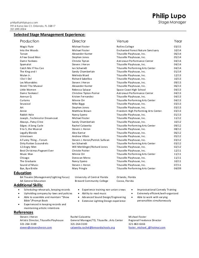 stage manager cv