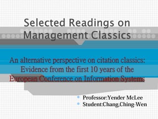  Professor:Yender McLee
 Student:Chang,Ching-Wen
 