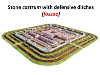 Stone castrum with defensive ditches
(fossae)
 