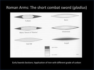 Roman Arms: The short combat sword (gladius)
Early Swords-Sections: Application of Iron with different grade of carbon
 