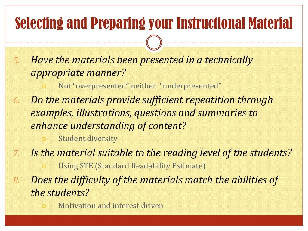Selecting, preparing, using and developing instructional materials