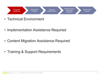 Technical EnvironmentImplementation Assistance RequiredContent Migration Assistance RequiredTraining & Support Requirements|   www.nonlinear.ca   ottawa 613.241.2067   toronto 416.203.299725