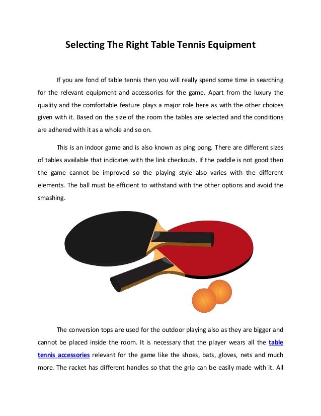 Selecting the Right Table Tennis Equipment