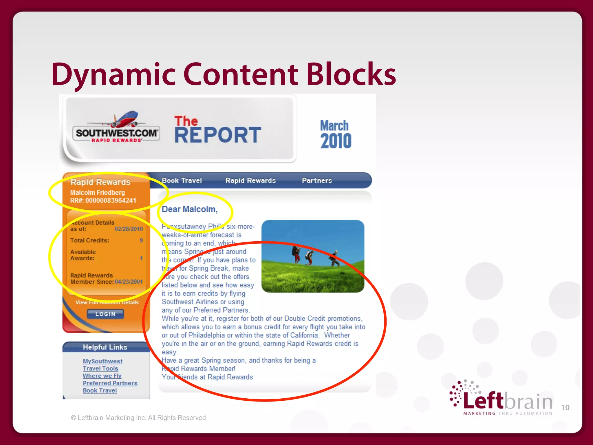 Dynamic Content Blocks




                                                  10
 © Leftbrain Marketing Inc. All Rights Reserved
 