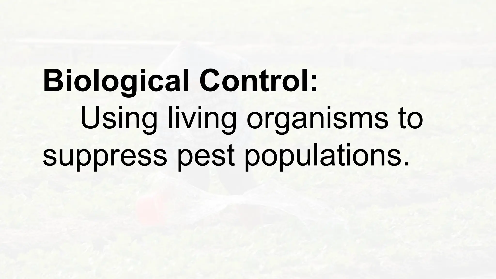 Biological Control:
Using living organisms to
suppress pest populations.
 