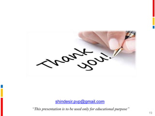 19
shindesir.pvp@gmail.com
“This presentation is to be used only for educational purpose”
 