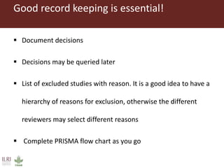 Selecting eligible studies