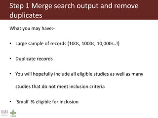 Selecting eligible studies