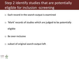 Selecting eligible studies