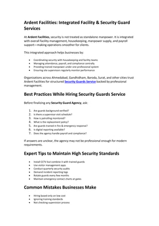 Security Guard Chart Selecting the Best Security Guard Agency in Ahmedabad What Every ...