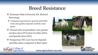 www.agriculture.vsu.edu
Breed Resistance
 Tennessee State University (Dr. Richard
Browning)
 Compared reproductive, grow...