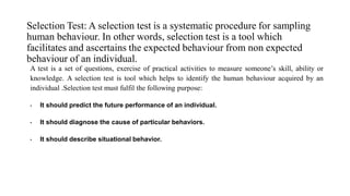 Selection Test Examples Comprehensive Guide to Employee Selection and Testing Processes | PDF