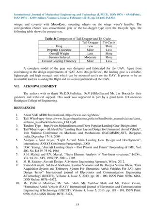SELECTION AND ANALYSIS OF THE LANDING GEAR FOR UNMANNED AERIAL VEHICLE ...