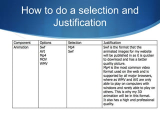 How to do a selection and
      Justification
 