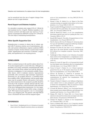 Selection and maintenance of a cadaver donor for liver transplantation ...