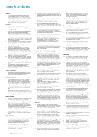 58 Selection Guide 2014
Terms  Conditions
Preamble
1.	 Our Terms  Conditions shall apply in all instances.
Gunnebo reserves the right, at any time, to modify,
alter, or update the terms of use, product prices and
product information and you agree to be bound by such
modifications, alterations, or updates on subsequent
visits. Your placement of an order indicates your
acceptance of these terms and conditions.
Definitions
2.	 	For the avoidance of doubt, the following expressions
shall (unless the context otherwise admits) have the
following meanings:
i.	 “Contract”shall mean the written agreement between
the two parties concerning performance of the
Works, encompassing the tender enquiry, subsequent
submission and agreement of any pricing considerations
made therein;
ii.	 “Contract Sum”shall mean the value of Gunnebo’s works,
based upon Gunnebo’s tender submission, subject to any
variances, to be ascertained and paid in accordance with
the provisions hereinafter;
iii.	 “Customer”shall mean the party to whom Gunnebo are
directly contracted; an end user Client, Main Contractor
or Sub-Contractor;
iv.	 “Gunnebo”shall mean Gunnebo UK Ltd or their
designated representatives;
v.	 “Works”shall mean the equipment and resources
necessary to enable the completion of the Contract;
vi.	 “Equipment”shall mean all materials pertinent to
the tender submission, subject to any variances, and
necessary plant, solely for our use, to facilitate the Works;
vii.	 “Delivery Period”shall mean the length of time required
to facilitate design and manufacture of equipment
necessary for the completion of the Works;
viii.	 “Site”shall mean the place where the Works are to take
place, including an allowance of space for any necessary
unloading, safe storage and consideration for efficient
transportation of equipment;
ix.	 “In Writing”shall mean communication by document
signed by the parties, or by letter, facsimile, and electronic
mail;
x.	 “Gross Negligence”shall mean an act or omission
implying a failure to pay due regard to serious
consequences, which a conscientious party would
normally foresee as likely to ensue.
Product Information
3.	 All information and data generated during the tender
process are binding only to the extent that they are by
reference expressly included in the Contract.
Intellectual Property
4.	 All drawings and technical information relating to the
Works shall remain the property of the submitting
party. Drawings and technical information received by
one party shall not, without the consent of the other
party, be used for any other purpose than that for which
they were provided. They may not, without the consent
of the submitting party, otherwise be used or copied,
reproduced, transmitted or communicated to a third
party.
5.	 Where, under a separate contract, it is a contractual
requirement of the Customer’s to provide their customer
with an Operational and Maintenance Manual, Gunnebo
reserve the right to charge for this service.
Quality Assurance
6.	 Should the need arise for either the Customer to inspect
equipment prior to dispatch, a request In Writing
would be necessary a minimum of 72 hours before any
proposed visit. Unless otherwise agreed, any inspection
would be at the place of manufacture, during normal
working hours. Any tests undertaken will be carried out
in accordance with general practice in the appropriate
branch of industry concerned in the country of
manufacture. All costs associated with an inspection visit
are to be borne solely by the Customer.
7.	 Records of Quality Inspections are maintained by
Gunnebo and can be provided, on receipt of a request In
Writing.
Preparatory Work
8.	 Gunnebo will provide information in good time, detailing
the manner in which equipment will be installed and
offer the Customer advice to aid their preparation
of suitable foundations, access requirements and
interfacing with others, where necessary.
9.	 The Customer shall recognise the limitations of
Gunnebo’s responsibilities and ensure that all preparatory
work outside of Gunnebo’s remit is completed in time for
the commencement of the Works.
10.	 Gunnebo will conform to the Customer’s site induction
procedures. Should this be required to take place prior to
commencement, Gunnebo reserve the right to charge for
this provision.
11.	 Gunnebo operatives will be provided with a project
specific method statement and risk assessments
pertinent to the environment that they will face.
12.	 The Customer shall provide welfare facilities free of
charge for the use of Gunnebo operatives, available from
the date of commencement and throughout the duration
of the Works.
13.	 The Delivery Period shall commence once Gunnebo are
in receipt of all pertinent information. The duration of
this period will be governed by capacity in production and
completeness of information received.
14.	 The date of commencement will be determined by the
duration of the Delivery Period. Should information
prove to be incomplete, Gunnebo shall identify the
remedial action required by the Customer. Gunnebo
may endeavour to furnish the Customer with
indicative timescales, but will not commit to a date
of commencement until all outstanding matters are
resolved.
15.	 Due to the manner with which Gunnebo commencement
is determined, Gunnebo shall not be held liable for any
conflict between the date of commencement and any
target of the Customer.
Impact on Commencement or Continuity
16.	 If the Customer anticipates that the fulfilment of their
obligations will delay the completion of the Works;
whether this manifests as a delay to commencement
or leads to Gunnebo’s progress being hampered; the
Customer shall notify Gunnebo In Writing, stating the
reason and, if possible, the time when they will be able
to comply with their obligations. The amount of time
permitted to Gunnebo for the completion of the Works
shall be automatically extended accordingly. Gunnebo
shall endeavour to provide timely advice as to the impact
upon duration and cost, and seek amendment of the
Contract Sum, where applicable.
17.	 Without prejudice to Gunnebo’s rights elsewhere in this
document, if the Customer fails to fulfil, correctly and
timely, his obligations necessary for completion of the
Works, the following remedies shall apply:
i.	 If the equipment has not been delivered to Site, Gunnebo
shall arrange for temporary storage at the Customer’s
risk and cost;
ii.	 The element of the Works completed shall be valued
accordingly and the Customer shall pay any part of the
Contract Sum which, but for such delay, would have
become due;
iii.	 Gunnebo may suspend in whole or in part his
performance of the Contract. Notice to the Customer
shall be raised forthwith In Writing;
iv.	 The Customer shall reimburse Gunnebo for any costs
which are reasonably incurred as a result of measures
undertaken to mitigate the situation.
18.	 Should the Customer’s inability to fulfil their obligations
not be attributable to Force Majeure, Gunnebo may, by
notice In Writing, require the Customer to remedy the
default within a determined and reasonable period.
If, for any reason, the Customer fails to remedy the
default within such period, Gunnebo may, by notice In
Writing, terminate its employment under the Contract.
Gunnebo shall then be entitled to compensation for the
losses incurred as a result of the Customer’s default. The
compensation shall not exceed the Contract Sum.
Variations
19.	 During the currency of the Contract and subject to
provisions elsewhere in this document, Gunnebo will act
upon requests In Writing from the Customer, to vary the
scope, design and construction of the Works.
20.	 To minimise impact upon the overall duration of the
Works, the Customer shall ensure that any request
contains an exact description of the variation required.
21.	 As soon as possible after receipt of a request for a
variation, Gunnebo shall notify the Customer In Writing
whether it is possible to conform with the request.
Should the request fall within Gunnebo‘s sphere of
expertise, then Gunnebo shall advise In Writing the value
of such work and the extent of the impact upon the
overall duration of the Works, assuming continuity can
be achieved. The amount of time permitted to Gunnebo
for the completion of the Works shall be automatically
extended accordingly, with the Contract Sum amended,
as applicable.
22.	 Gunnebo shall not be obliged to carry out variations
required by the Customer until either the parties have
agreed on how the variations will affect the Contract
Sum, the time for completion and other terms of the
Contract, or the dispute has been settled through
Adjudication or Arbitration.
23.	 If completion of the Works is delayed as a result of
disagreement between the parties on the consequences
of variations, the Customer shall pay any part of the
Contract Price which would have become due if the
Works had not been delayed.
Commissioning
24.	 Where specifically requested at the moment of enquiry,
commissioning tests shall be carried out to determine
whether the equipment is fit for purpose.
25.	 The Customer shall provide free of charge any power,
lubricants, water, fuel, raw materials and other materials
or equipment to enable such tests.
26.	 Any such tests shall be carried out during normal working
hours, conducted in accordance with general practice in
the appropriate branch of industry.
27.	 If the commissioning tests show the Works not to be
in accordance with the Contract, Gunnebo will within
a determined and reasonable period remedy any
deficiencies.
28.	 The Customer is not entitled to use the Works or any
part thereof before commissioning. If the Customer does
so without Gunnebo’s consent In Writing, he shall be
deemed to have taken over the Works. Gunnebo shall
then be relieved of their duty to carry out such tests.
Completion
29.	 The Works shall be considered complete when either
the commissioning has proved equipment to be fit
for purpose or the Client has begun making use of
equipment.
30.	 If Gunnebo anticipates that they will not be able to
comply with their obligations within the times specified
in the Contract, they shall forthwith notify the Customer
thereof In Writing, stating the reason, and, if possible,
when compliance can be expected. If Gunnebo fails
to give such notice, the Customer shall be entitled to
compensation for certain additional costs which will be
incurred and which could have been avoided had such
notice been received.
31.	 Should there be no reasonable entitlement to an
extension of time great enough to accommodate for
the eventual completion date of the Works; Gunnebo’s
delay entitles the Customer to liquidated and ascertained
damages from the date at which completion should have
occurred. Liquidated and ascertained damages shall not
exceed 1% of the Contract Sum per week and are capped
at a maximum of 10% of the Contract Sum, calculated
on a pro-rata basis against the Works. All other claims
for compensation against Gunnebo based on such delay
shall be excluded, except where Gunnebo has been guilty
of Gross Negligence.
32.	 The liquidated and ascertained damages become due
at the Customer’s request In Writing but not before
commissioning or termination of the Contract.
33.	 If Gunnebo’s delay is such that the Customer has become
entitled to the maximum level of damages and the Works
are still not completed, the Customer may demand In
Writing completion within a final reasonable period
which shall not in any event be less than one week. If
Gunnebo does not complete the Works within such final
period and this is not due to any circumstance for which
the Customer is responsible, then the Customer may
by notice In Writing to Gunnebo terminate Gunnebo’s
employment under the Contract.
34.	 It shall be a condition precedent to the Customer’s right
to liquidated and ascertained damages that he shall
lodge a claim In Writing for such damages within three
months after the time when completion should have
taken place.
35.	 Gunnebo shall be entitled to an extension of the time for
completion if delay occurs:
i.	 because of any of the circumstances covered under the
heading Force Majeure;
ii.	 as a result of variation to the Works;
iii.	 as a result of suspension of the Works;
iv.	 by an act or omission on the part of the Customer;
v.	 by an act or omission on the part of another trade
engaged on the same project.
36.	 The extension of time shall be reasonable having regard
to all the circumstances. This provision applies regardless
of whether the reason for the delay occurs before or after
the agreed time for completion.
 