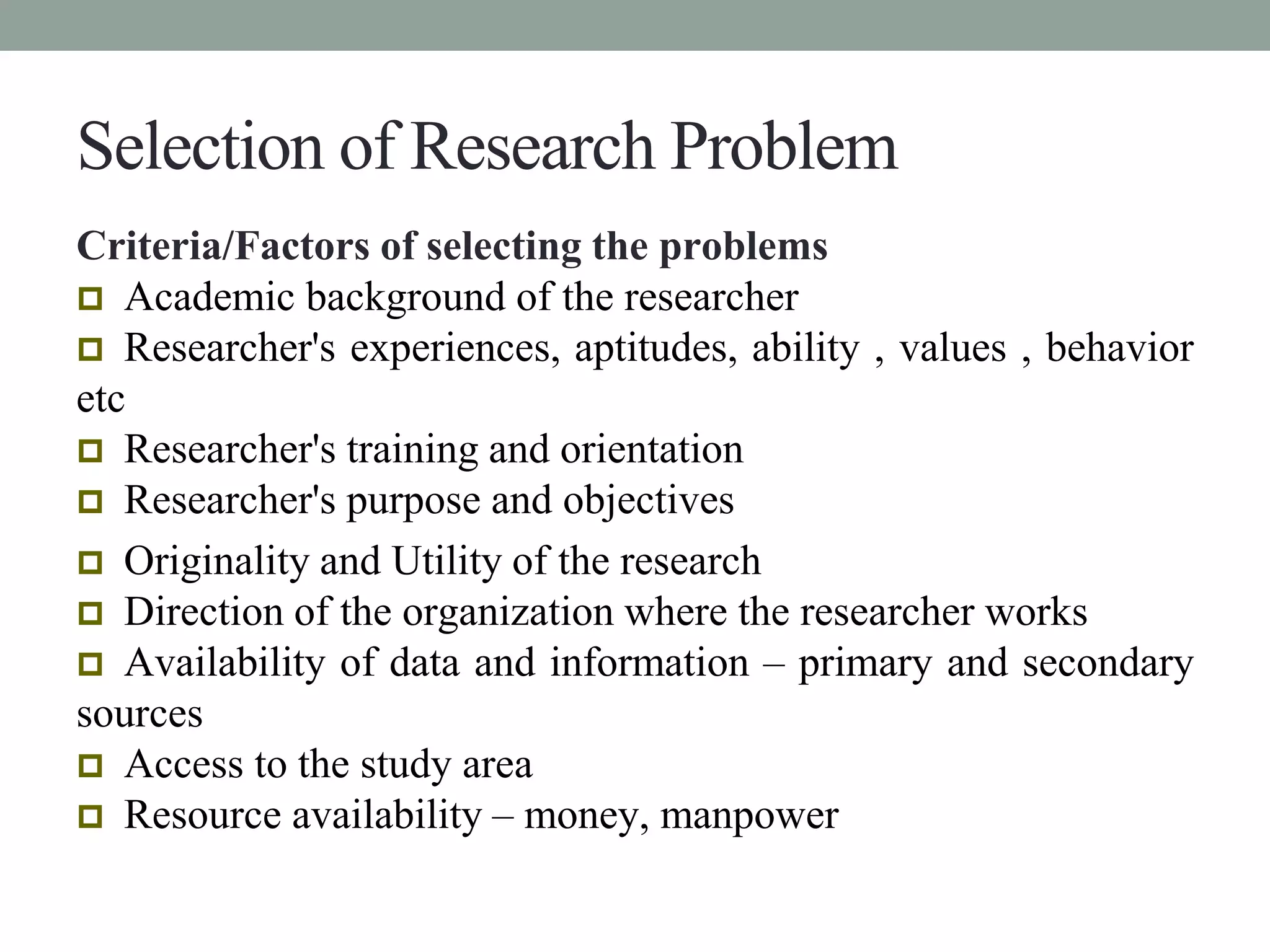 Selection of a Research Problem | PPTX | Educational Assessment | Education