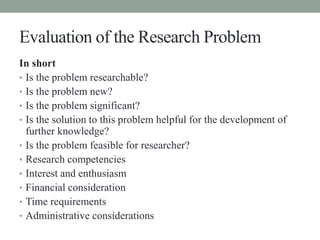 Selection of a Research Problem | PPTX | Educational Assessment | Education