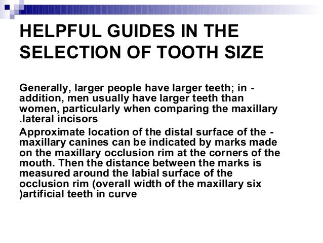 Denture Teeth Size Chart