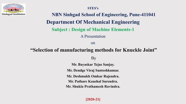 Selection of manufacturing methods for knuckle joint | PPTX | Physics ...