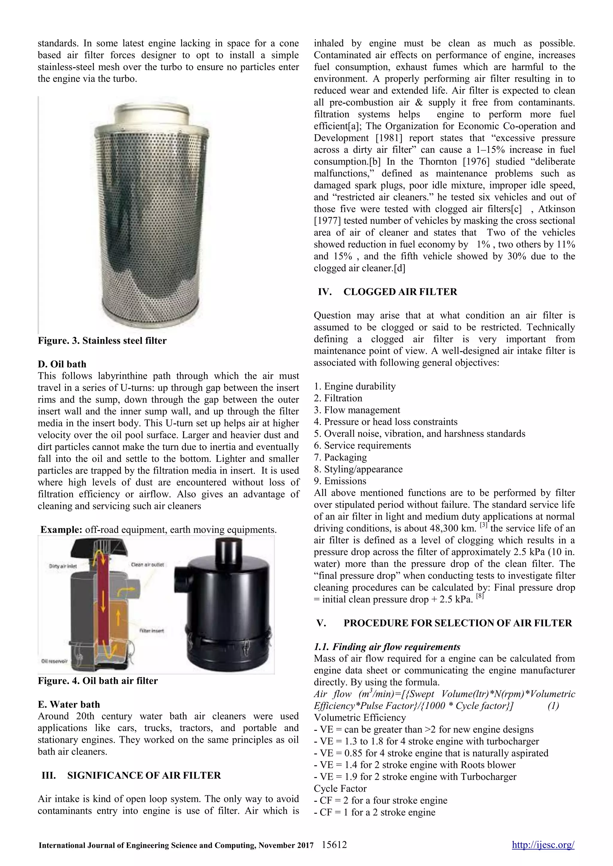Selection procedure for air filter used in automobile engines | PDF