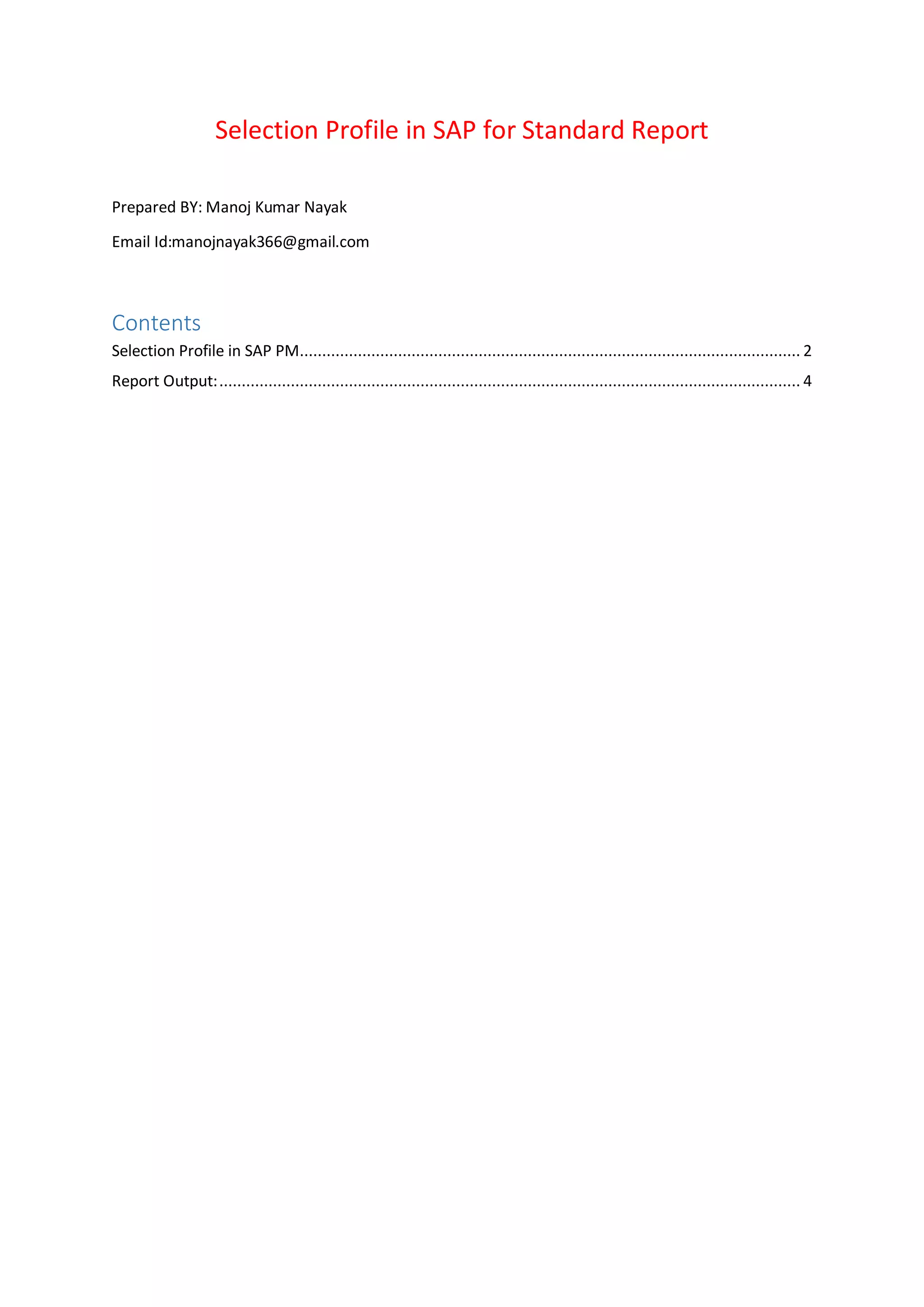 Selection Profile in SAP PM PDF