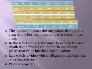 Selection sort | PPTX | Programming Languages | Computing
