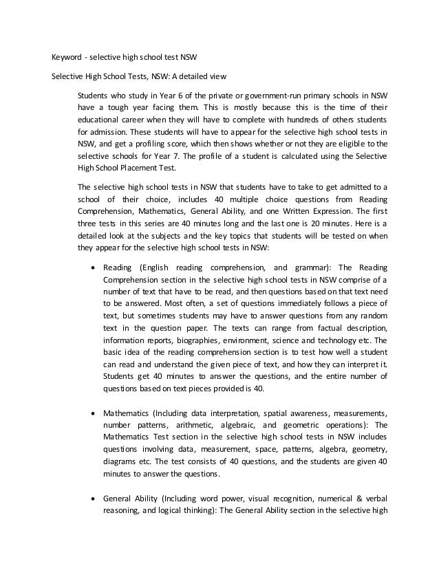 Selective high school test nsw