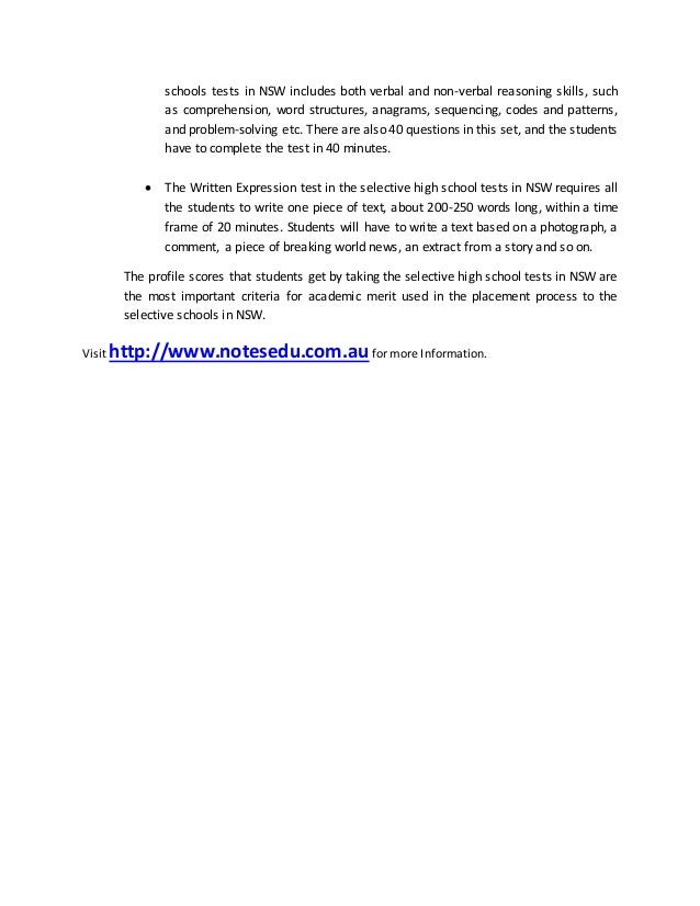 Selective high school test nsw