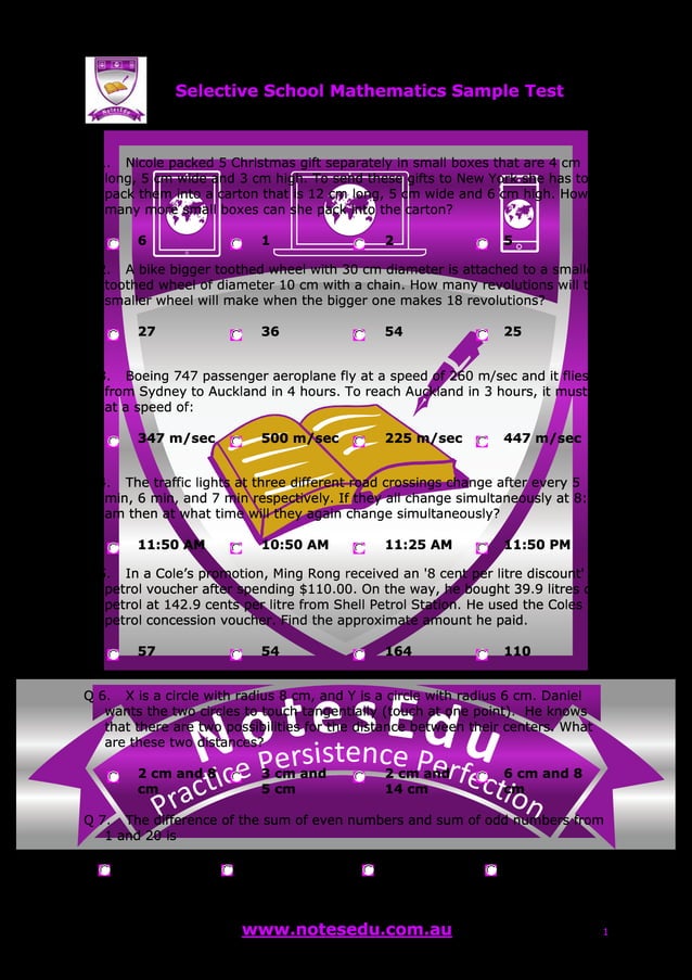 Selective school mathematics sample test | PDF