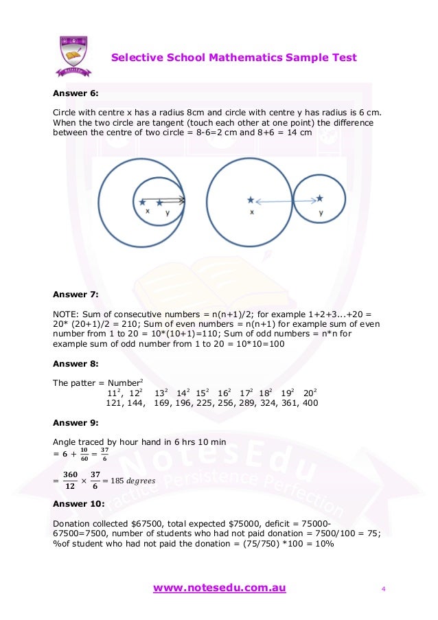 Selective school mathematics sample test