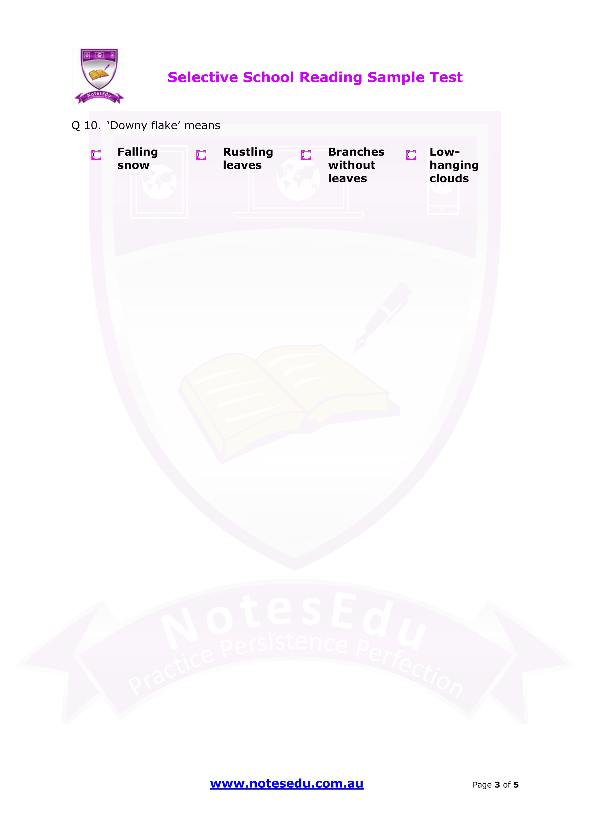Selective school reading sample test NotesEduOz | PDF