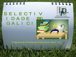SELECTIVIDADE 2010 GALICIA Programa de Orientación Profesional. Bach. V.6 Colexio Divina Pastora Departamento de Orientación 