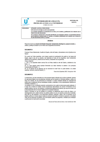 Pruebas de selectividad sobre el Franquismo