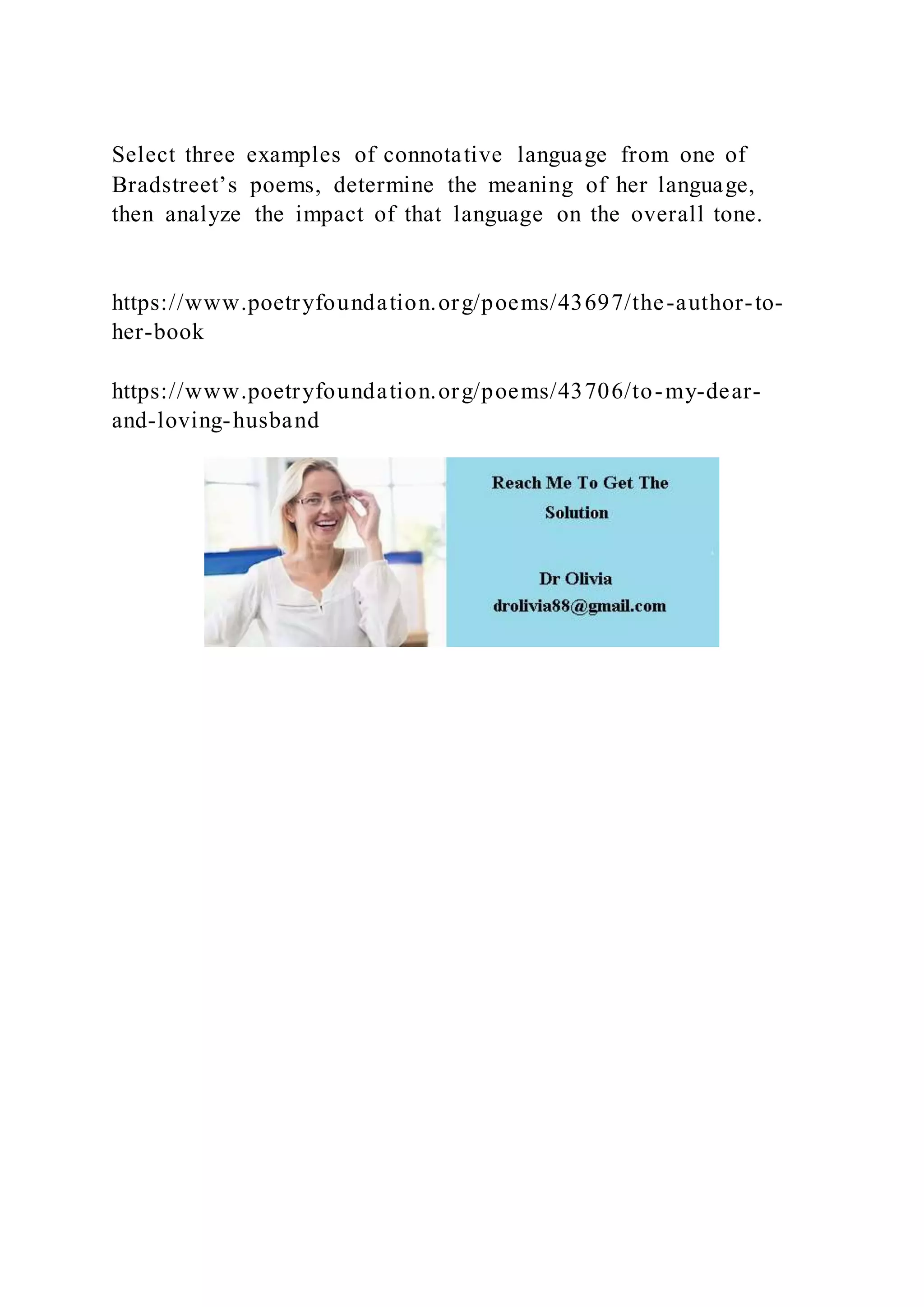 Select three examples of connotative language from one of Bradstreet | DOCX