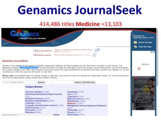 Genamics JournalSeek
414,486 titles Medicine =13,103
www.Slideshare.net/AhmedRefat9
 