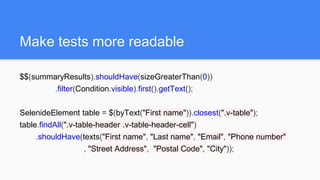 Selenide review and how to start using it in legacy Selenium tests | PPT