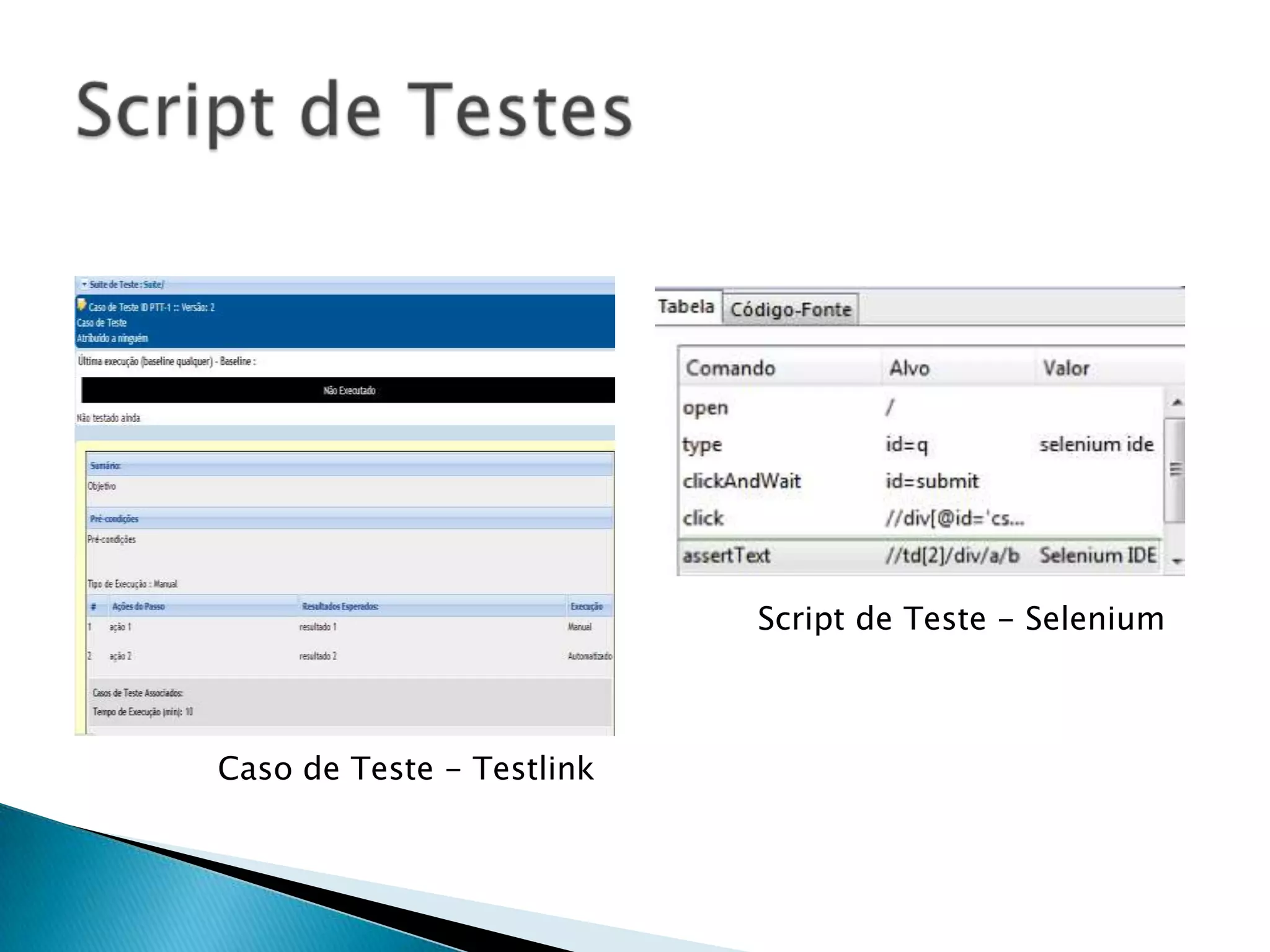 Caso de Teste - Testlink
Script de Teste - Selenium
 