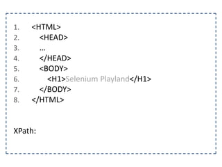 1. @Test 
2. public void localizarLinkComApenasParteDele() { 
3. FirefoxDriver driver = new FirefoxDriver(); 
4. String pagina = “http://www.agilecode.com.br/selenium”; 
5. driver.get(pagina); 
6. WebElement link = driver.findElement(By.partialLinkText(“Ir para”)); 
7. } 
 
