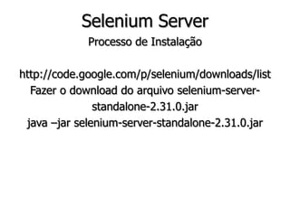 1. @Test 
2. public void dragAndDrop() { 
3. FirefoxDriver driver = new FirefoxDriver(); 
4. String pagina = “http://www.agilecode.com.br/selenium”; 
5. driver.get(pagina); 
6. WebElement elemento1 = driver.findElement(By.id(“elemento1”)); 
7. WebElement elemento2 = driver.findElement(By.id(“elemento2”)); 
8. Actions action = new Actions(driver); 
9. .build(); 
10. action.perform(); 
11. } 
 