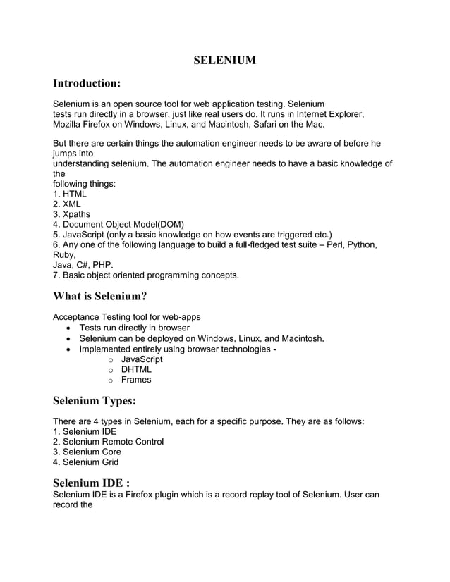 Selenium introduction and some feautures | PDF