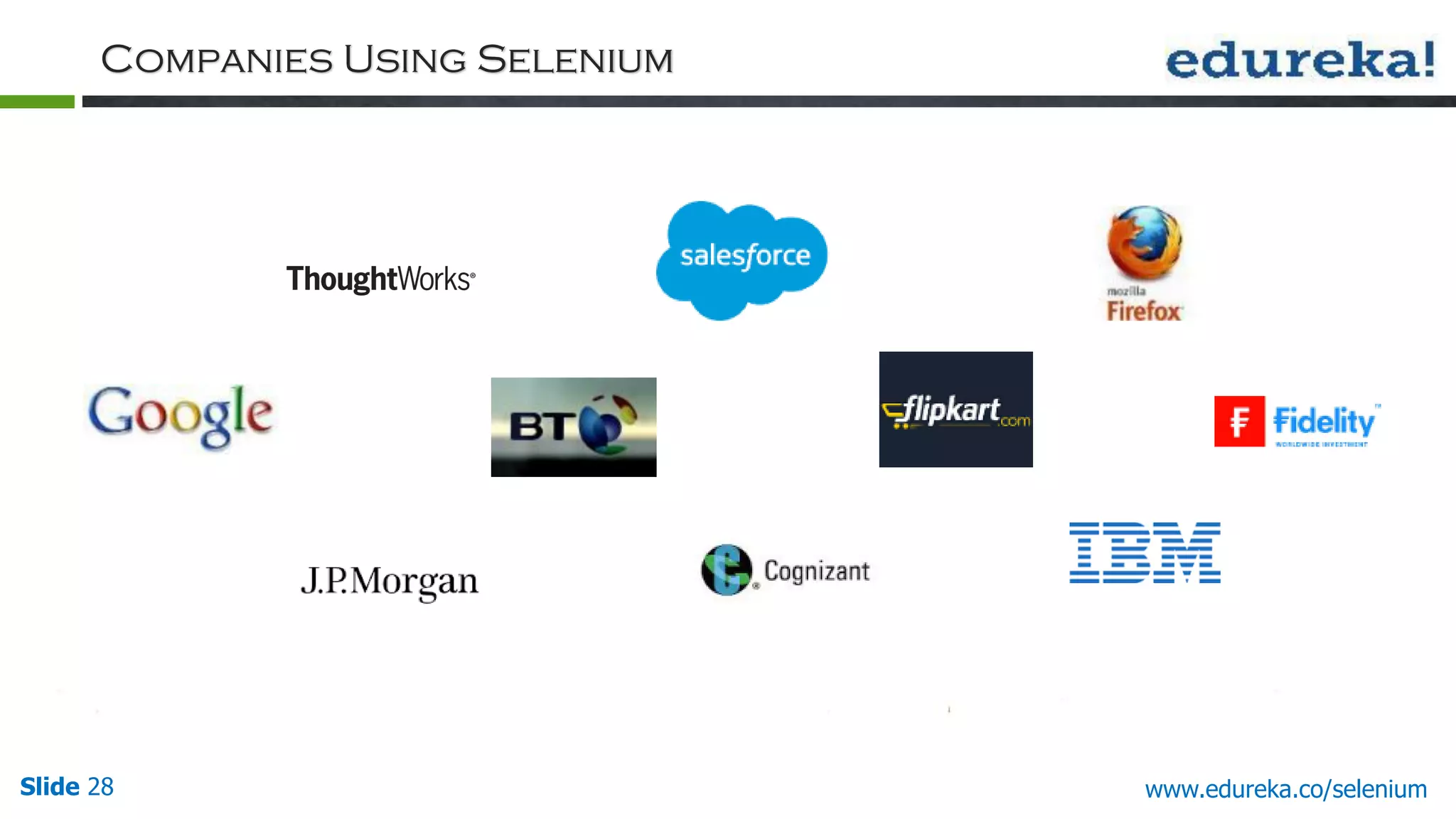 Slide 28 www.edureka.co/selenium
Companies Using Selenium