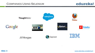 Slide 28 www.edureka.co/selenium
Companies Using Selenium
 
